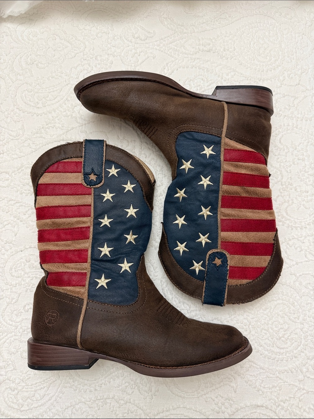 Roper Square Toe Boots Big Boys US 4 American Patriot Stars & Stripes